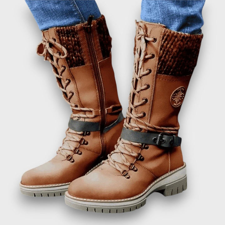 Hallie | Stylish Knit-Cuff Lace-Up Snow Boots