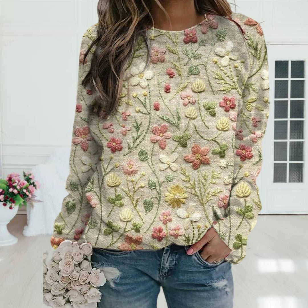 Harriet | Elegant Floral Embroidered Long Sleeve Top