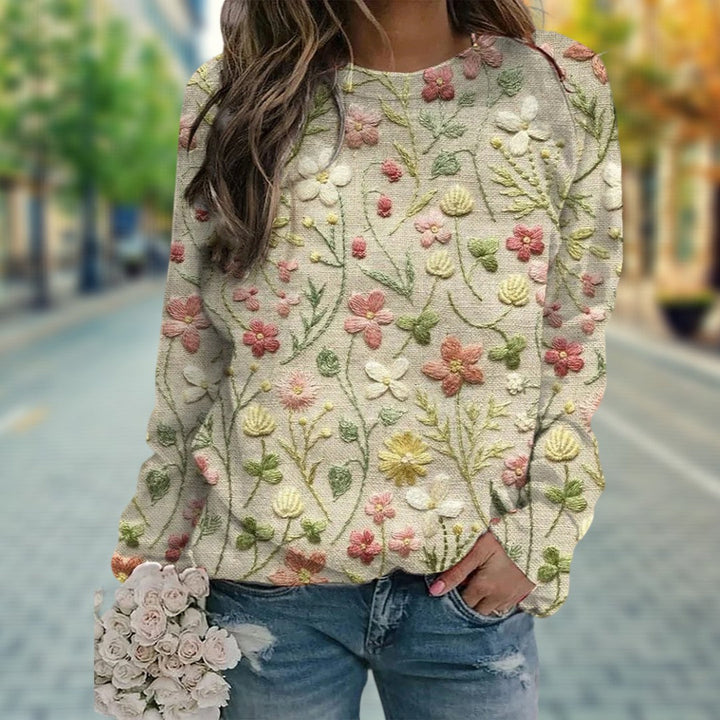 Harriet | Elegant Floral Embroidered Long Sleeve Top