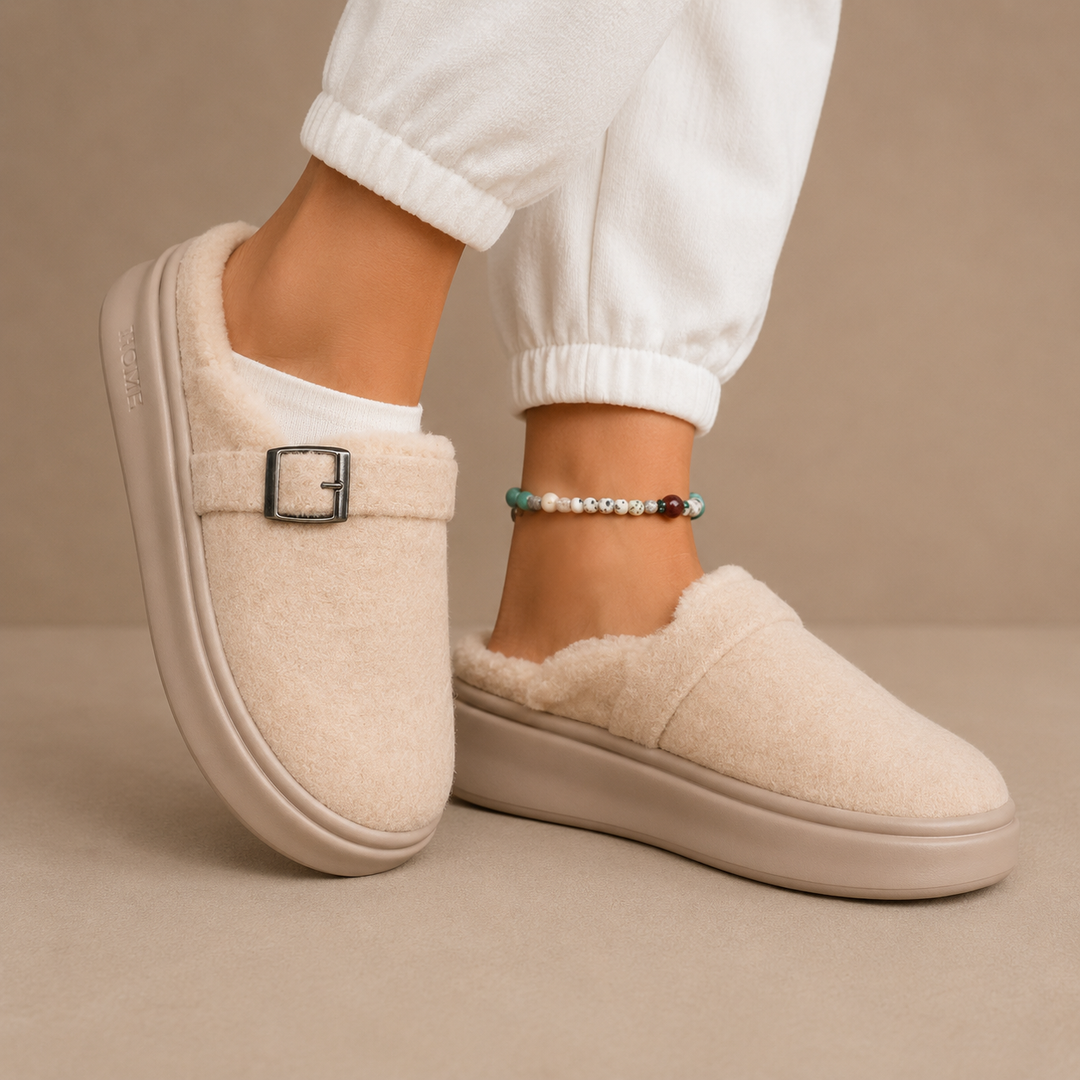 Harriet | Graceful Fleece Buckle Platform Slippers