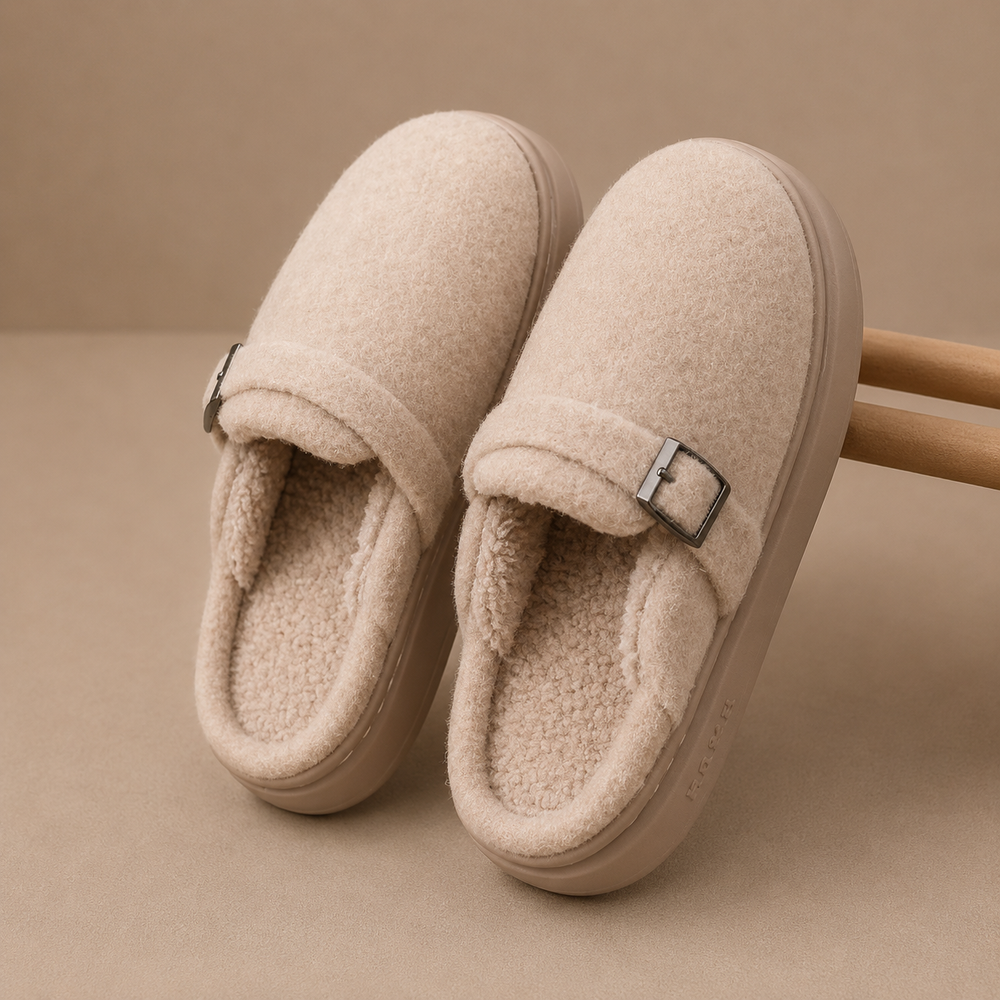 Harriet | Graceful Fleece Buckle Platform Slippers