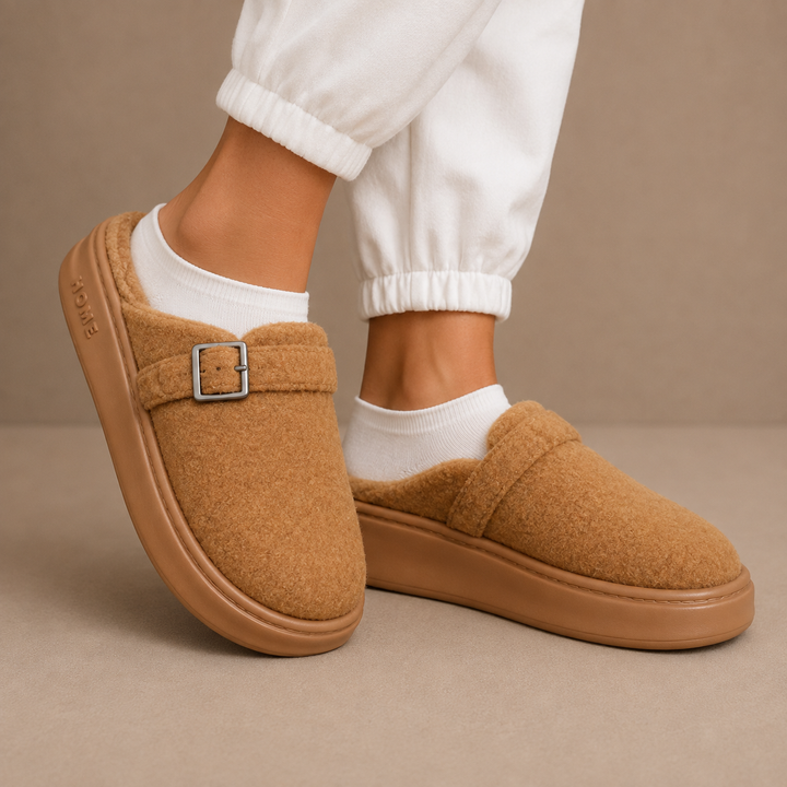 Harriet | Graceful Fleece Buckle Platform Slippers