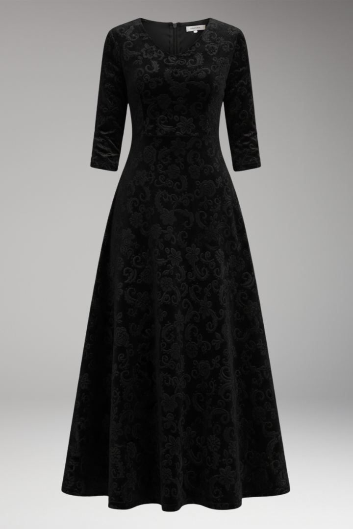 Hazel | Graceful Floral V-Neck Maxi Velvet Dress