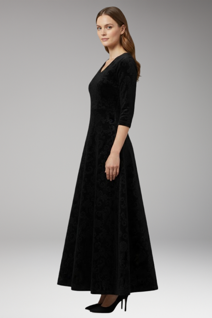 Hazel | Graceful Floral V-Neck Maxi Velvet Dress
