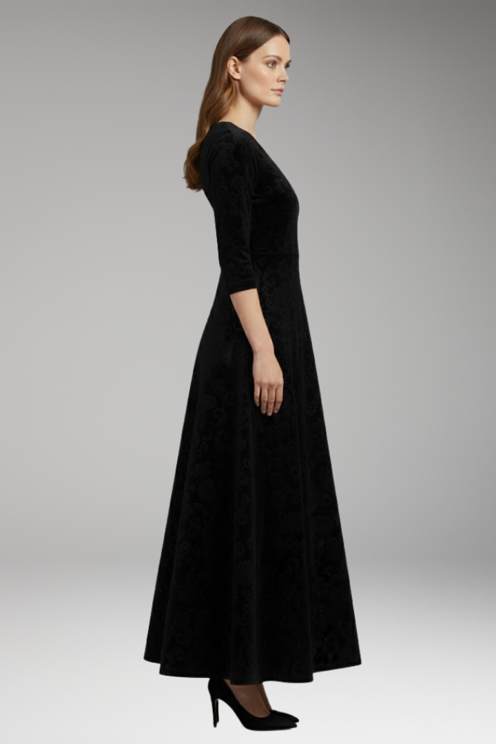 Hazel | Graceful Floral V-Neck Maxi Velvet Dress