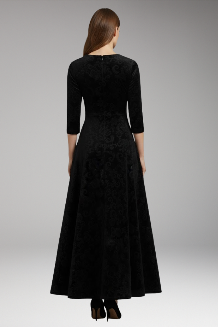 Hazel | Graceful Floral V-Neck Maxi Velvet Dress
