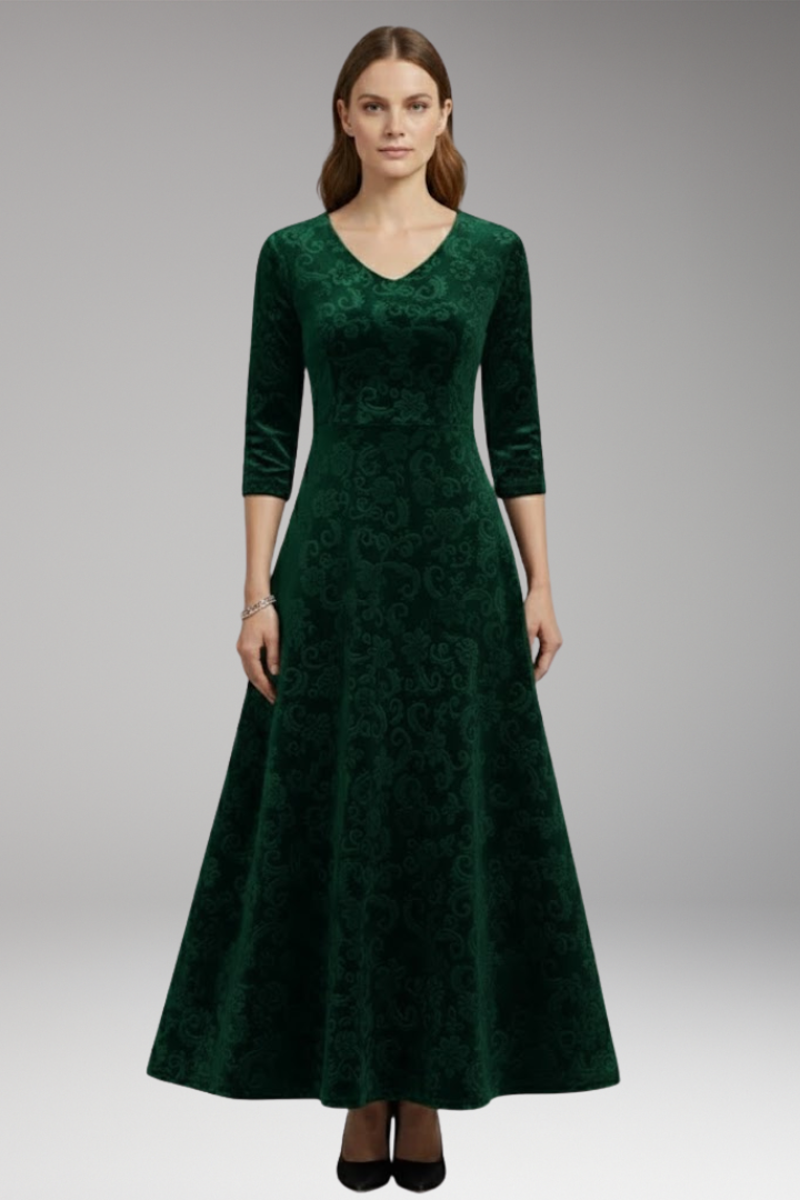 Hazel | Graceful Floral V-Neck Maxi Velvet Dress