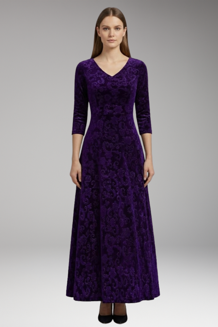 Hazel | Graceful Floral V-Neck Maxi Velvet Dress