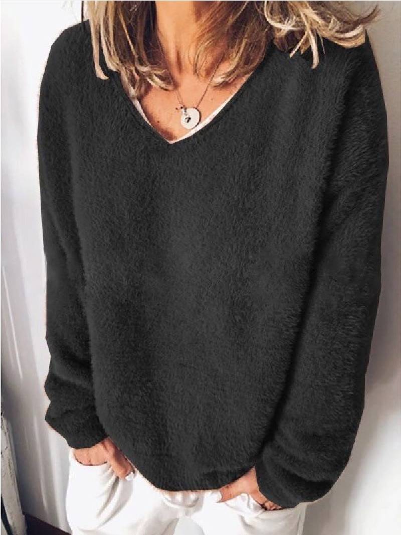 Hazel | Relaxed Fluffy V-Neck Knitted Jumper