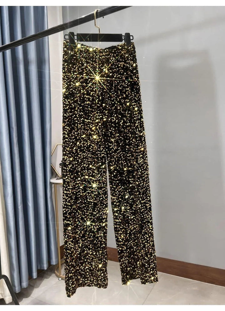 Iris | Classic Wide Leg Sequin Trousers