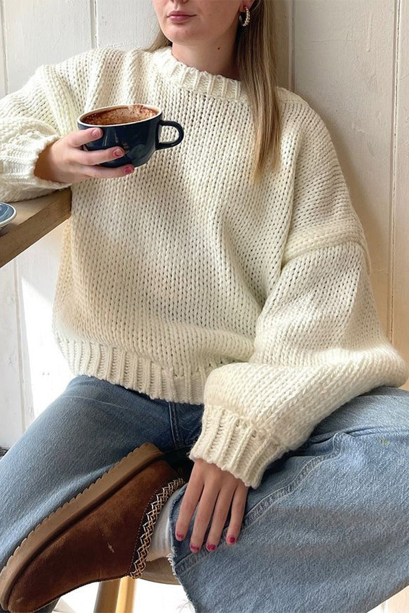 Iris | Graceful Chunky Knit Crew Neck Oversized Jumpers