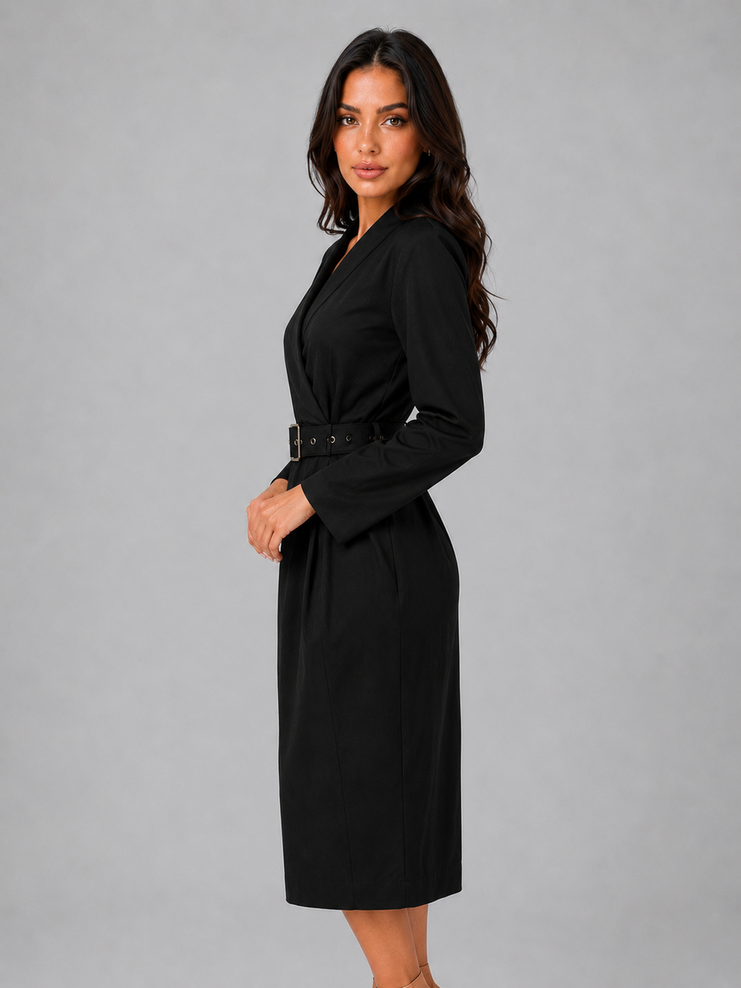Iris | Refined Belted Wrap Midi Blazer Dress