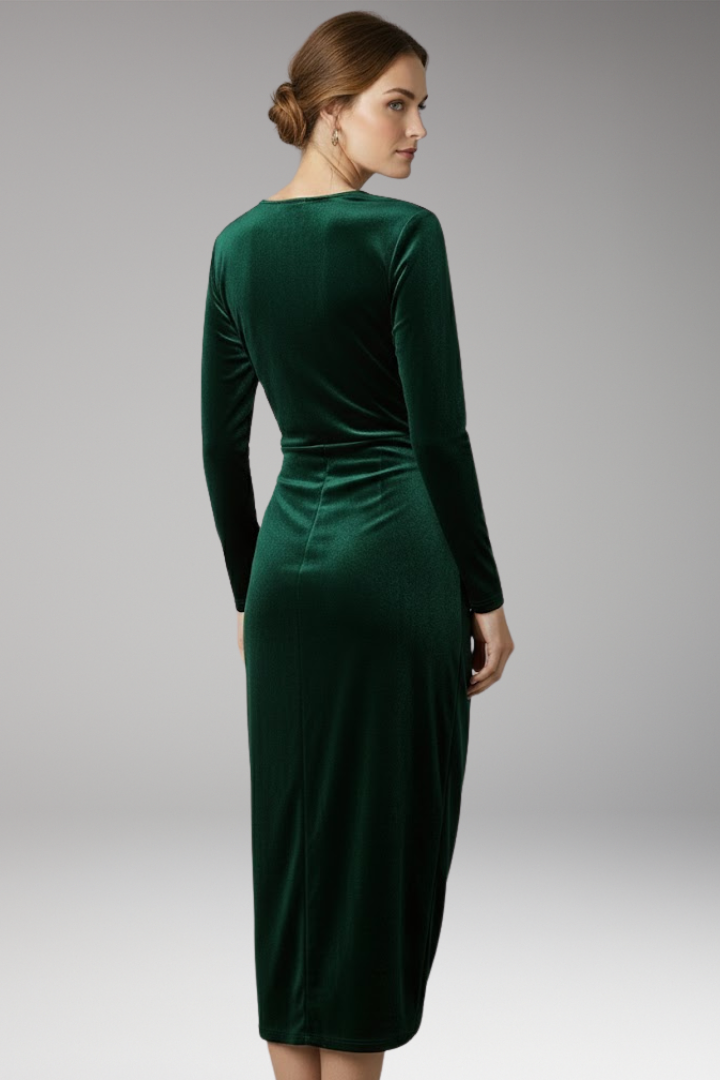 Isabelle | Elegant Ruched Wrap Velvet Midi Dress