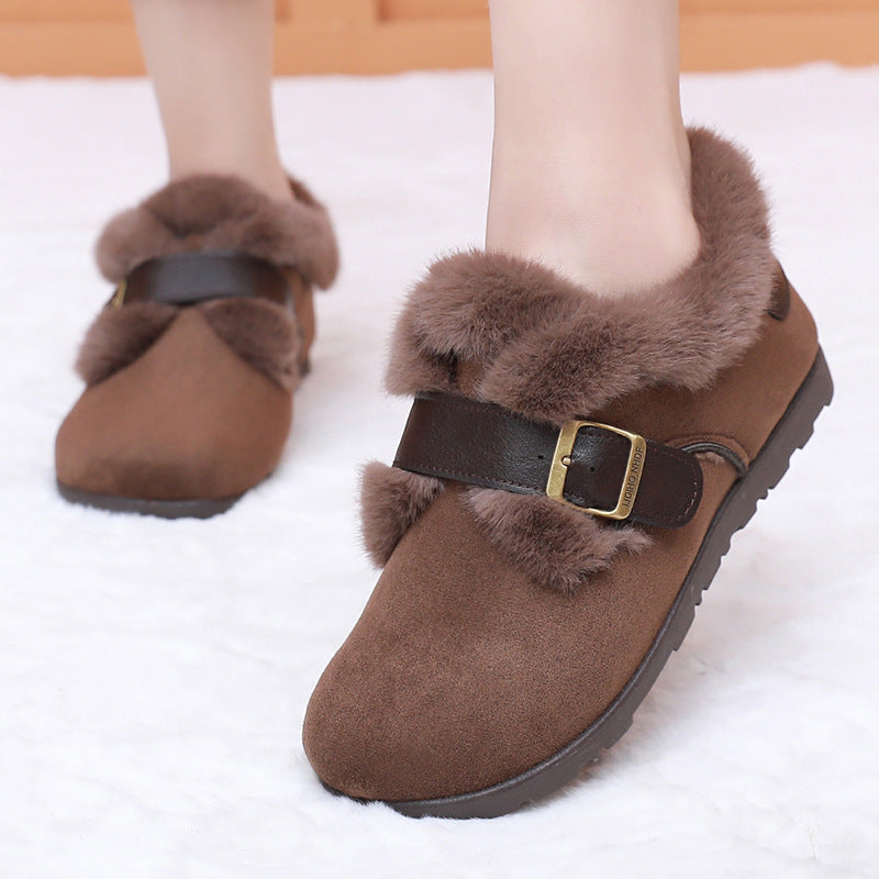Isabelle | Polished Faux Fur Trim Buckle Ankle Boot Slippers