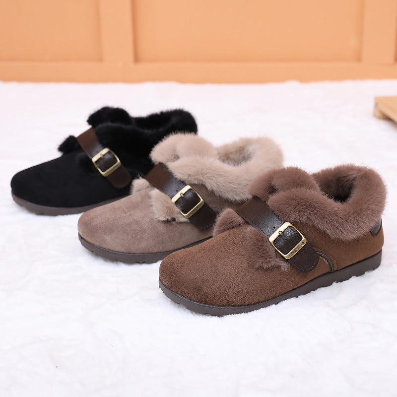 Isabelle | Polished Faux Fur Trim Buckle Ankle Boot Slippers