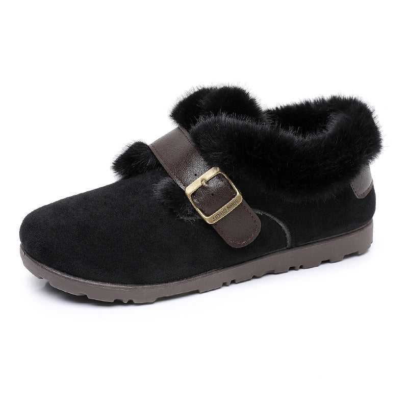 Isabelle | Polished Faux Fur Trim Buckle Ankle Boot Slippers