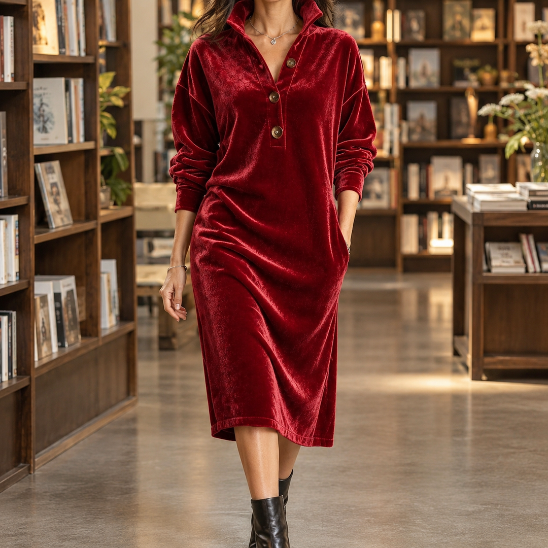 Layla | Chic Long Sleeve Midi Velvet Dress
