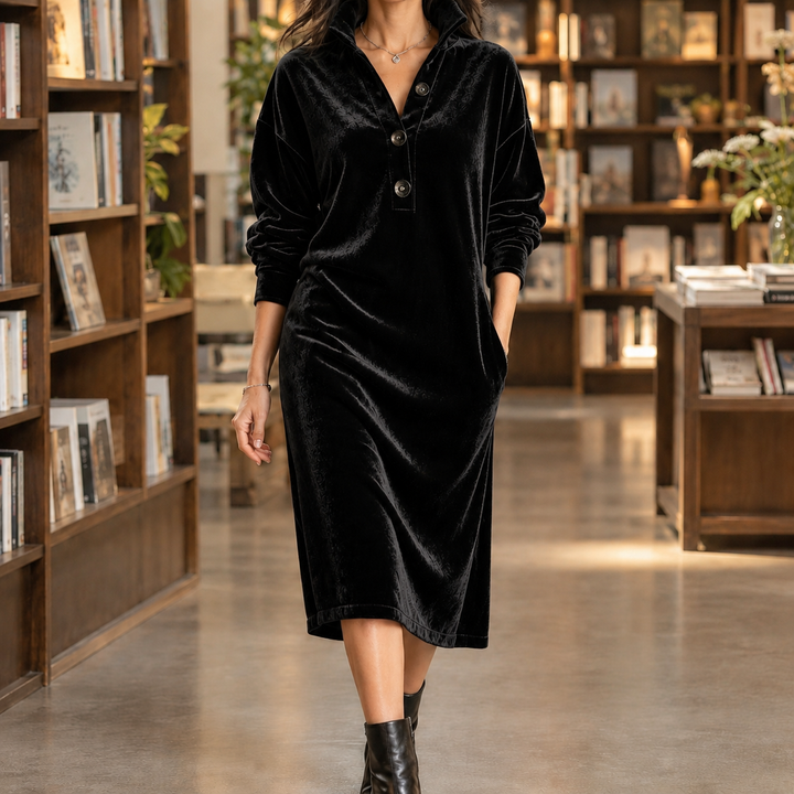 Layla | Chic Long Sleeve Midi Velvet Dress