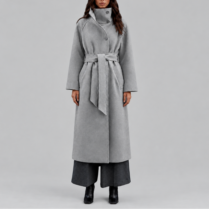 Layla | Graceful Belted Long Wool Coat with Wide Collar