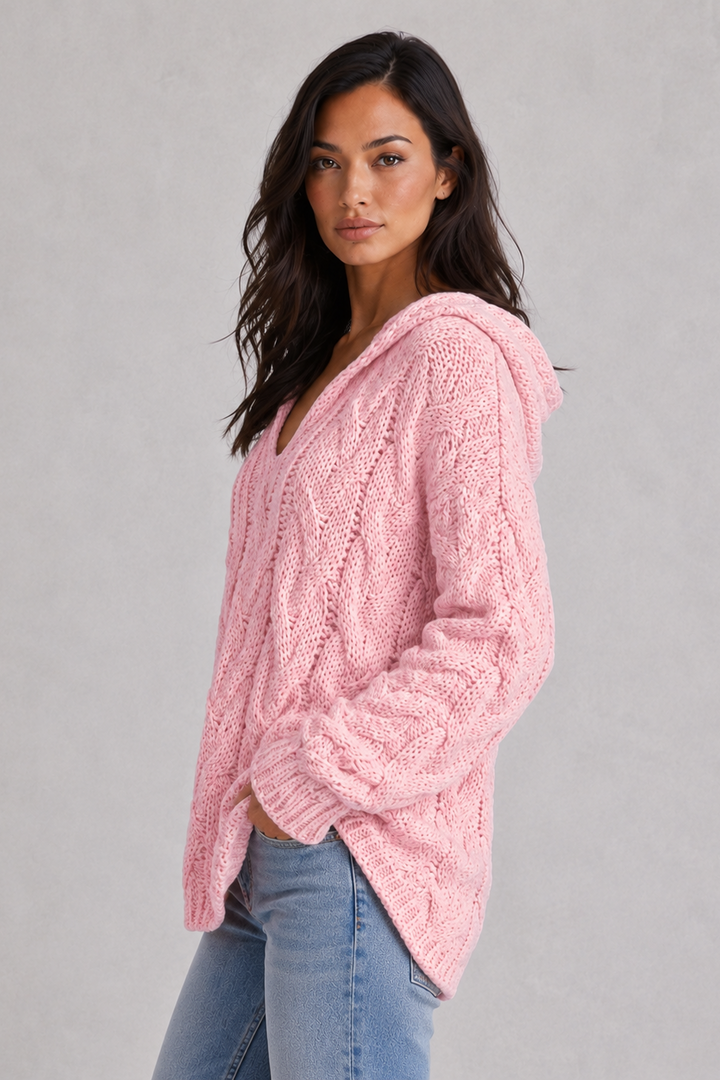 Layla | Relaxed Hooded Cable Knit Oversized Jumper