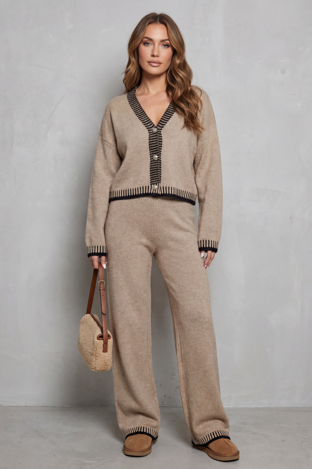 Lily | Timeless Contrast Trim Knit Pyjamas Set