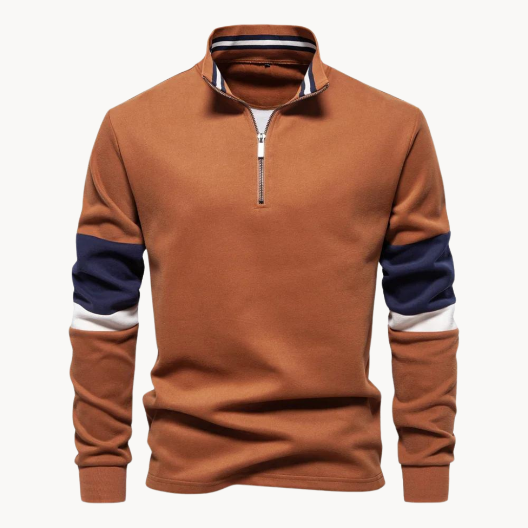 Logan | Cosy Quarter-Zip Polo Jumper with Colour-Block Sleeves