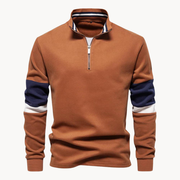 Logan | Cosy Quarter-Zip Polo Jumper with Colour-Block Sleeves