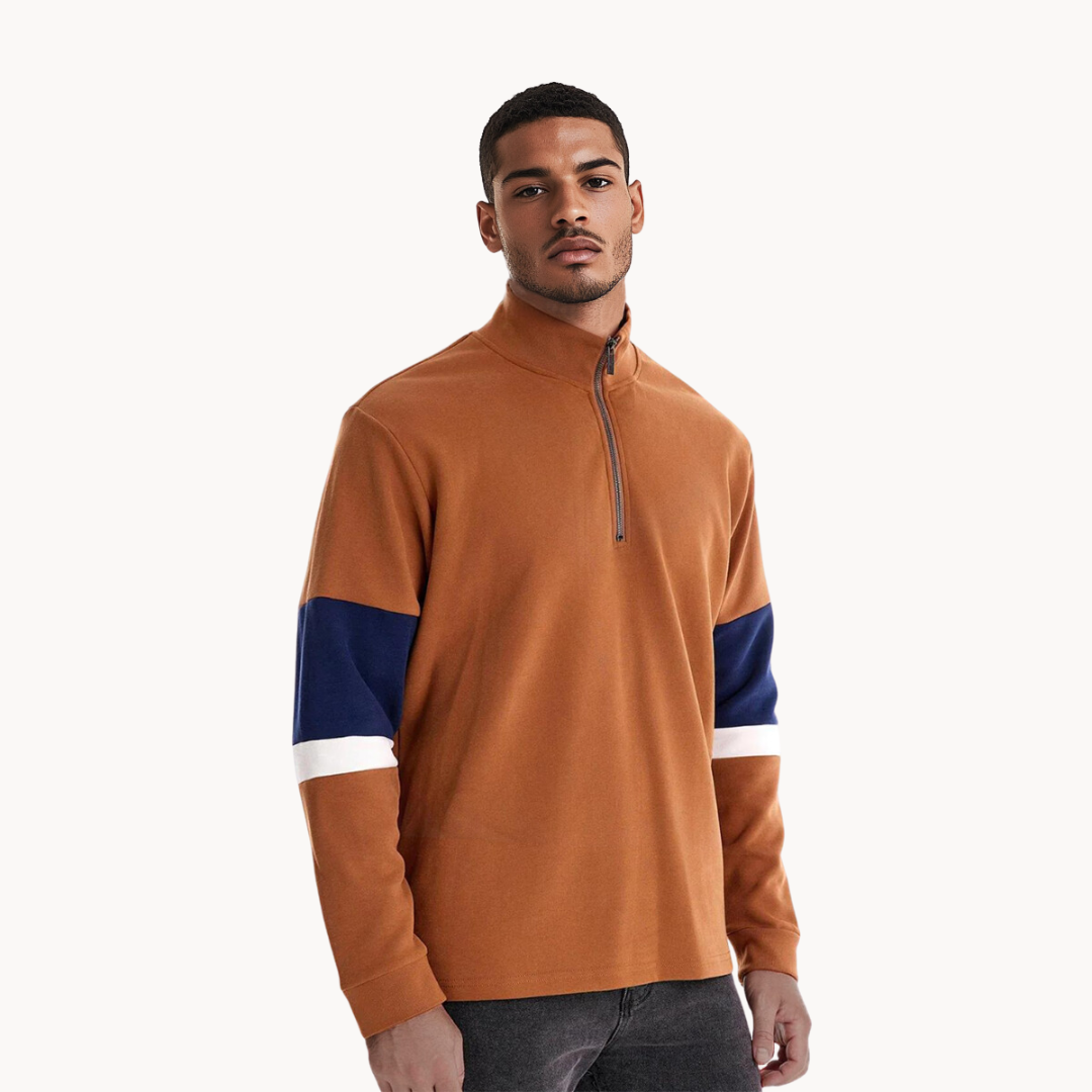Logan | Cosy Quarter-Zip Polo Jumper with Colour-Block Sleeves