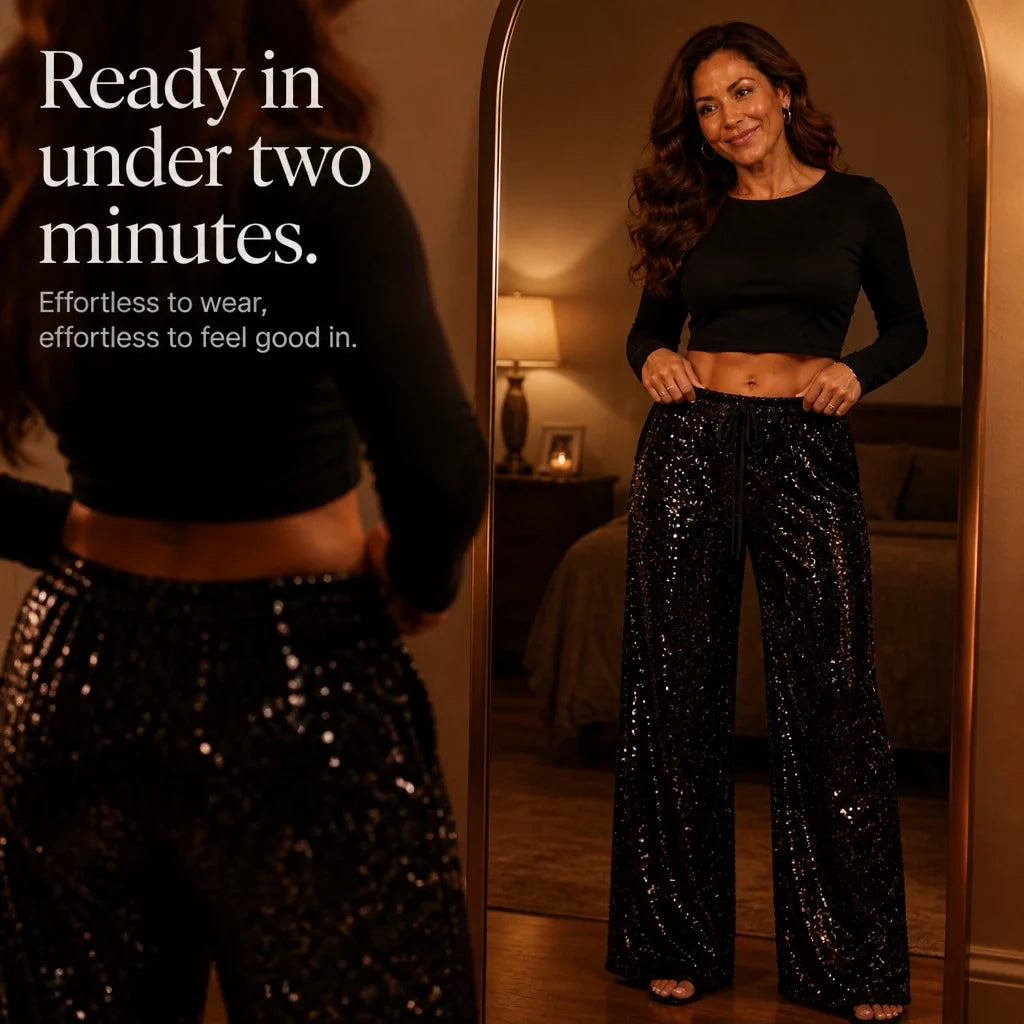 Lottie | Stylish Drawstring Wide Leg Sequin Trousers