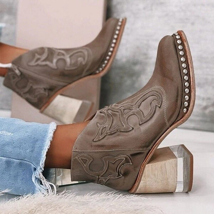 Lyla | Classic Studded Western Block Heel Ankle Boots