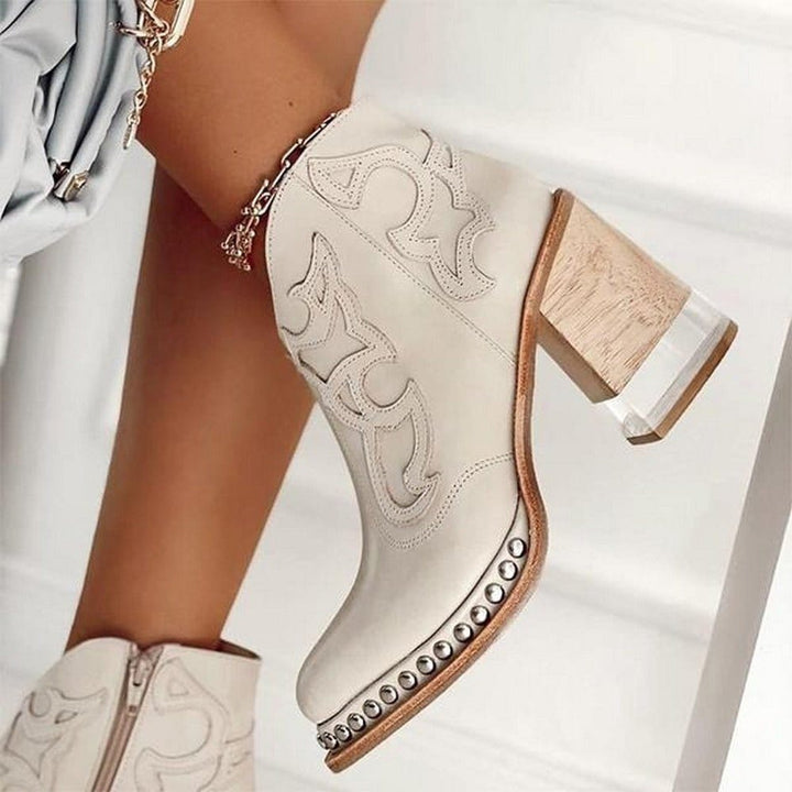 Lyla | Classic Studded Western Block Heel Ankle Boots