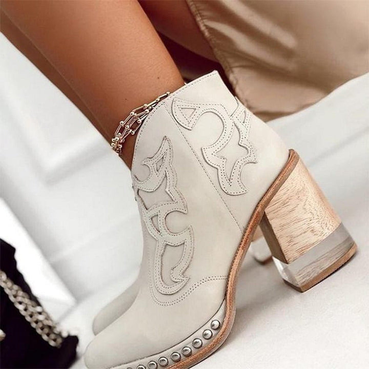 Lyla | Classic Studded Western Block Heel Ankle Boots