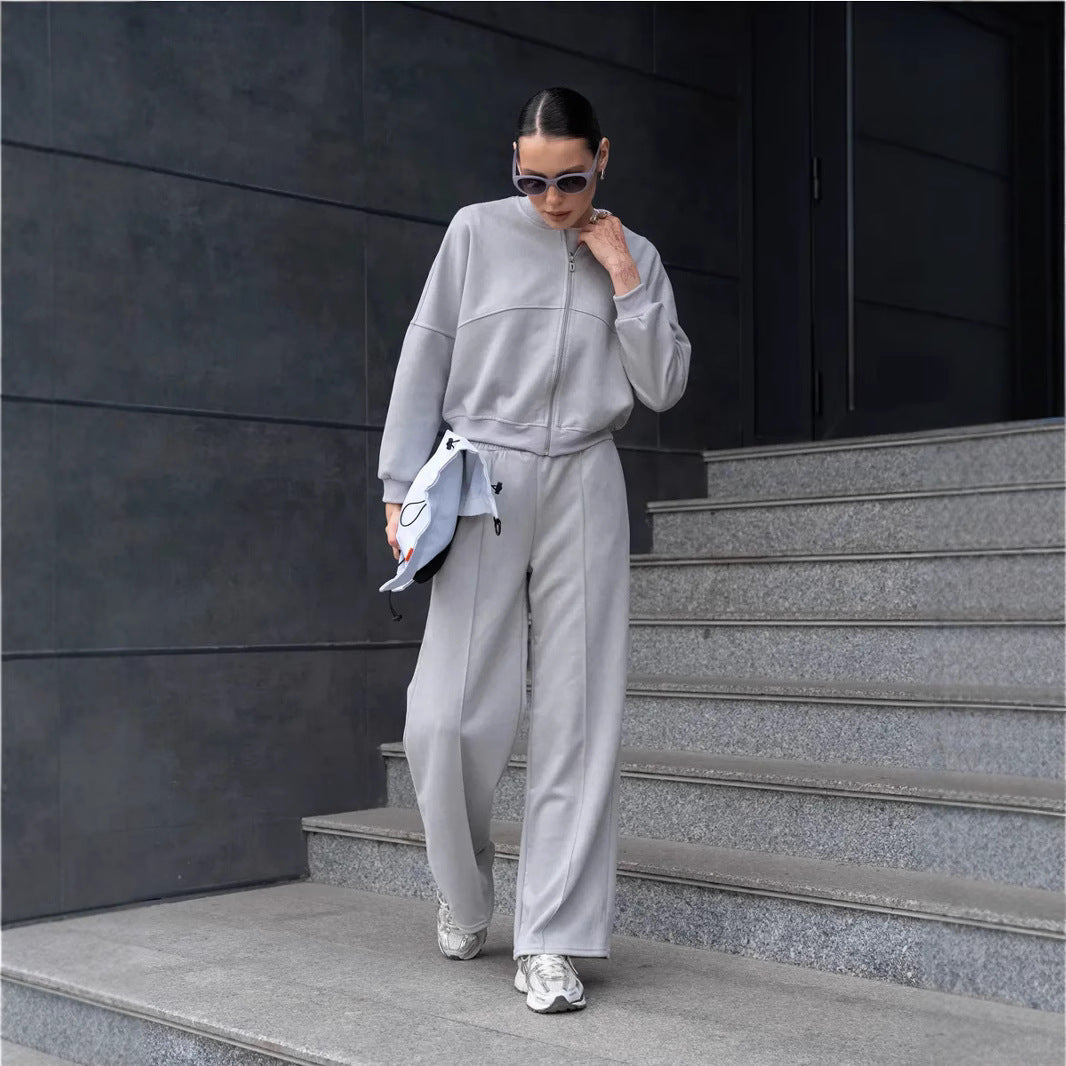 Lyra | Elegant Cropped Bomber Wide Leg Tracksuit Set