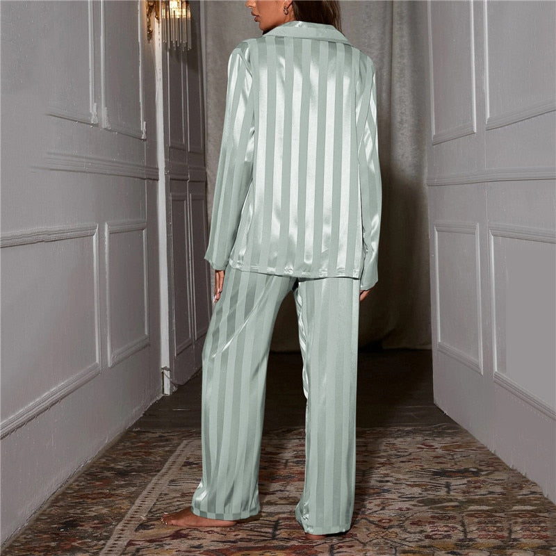 Mabel | Classic Striped Satin-Look Ladies Pyjamas Set