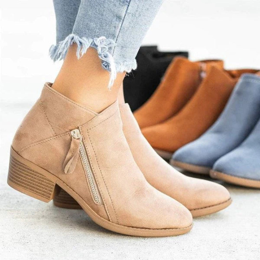 Mabel | Effortless Low Block Heel Side-Zip Ankle Boots