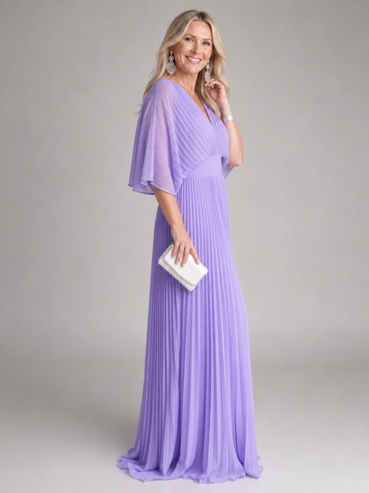 Maeve | Effortless Pleated V Neck Christmas Party Dress