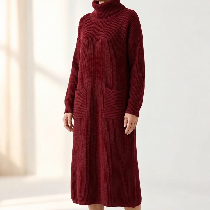 Matilda | Classic Ribbed Roll Neck Maxi Knit Dress
