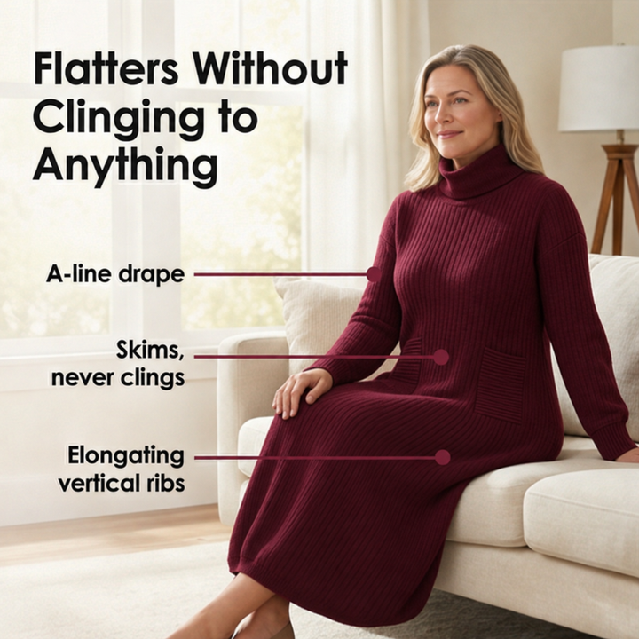 Matilda | Classic Ribbed Roll Neck Maxi Knit Dress