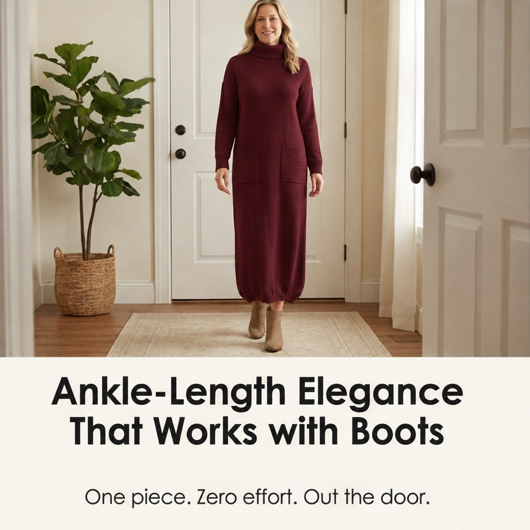 Matilda | Classic Ribbed Roll Neck Maxi Knit Dress