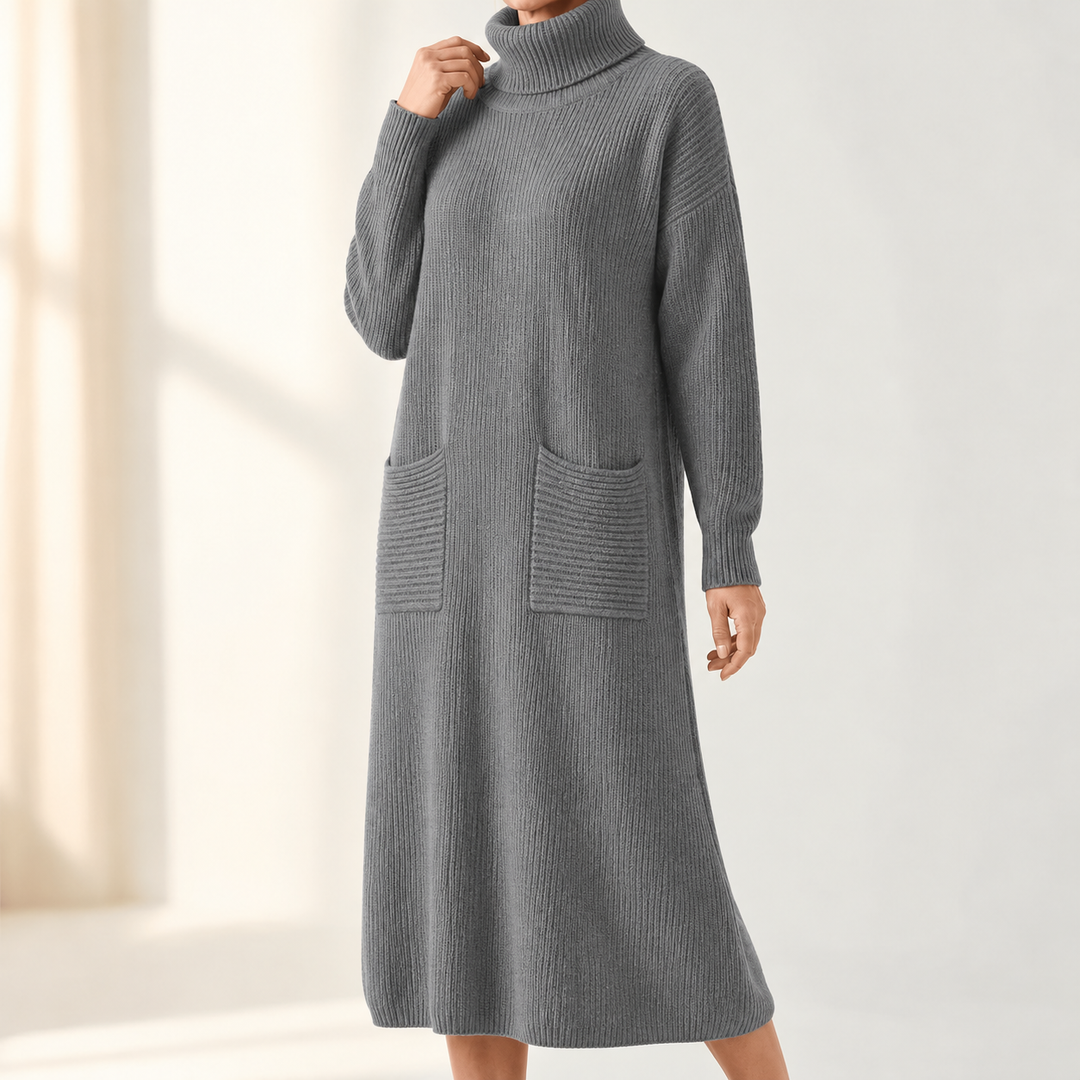 Matilda | Classic Ribbed Roll Neck Maxi Knit Dress