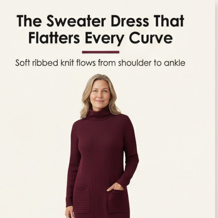 Matilda | Classic Ribbed Roll Neck Maxi Knit Dress