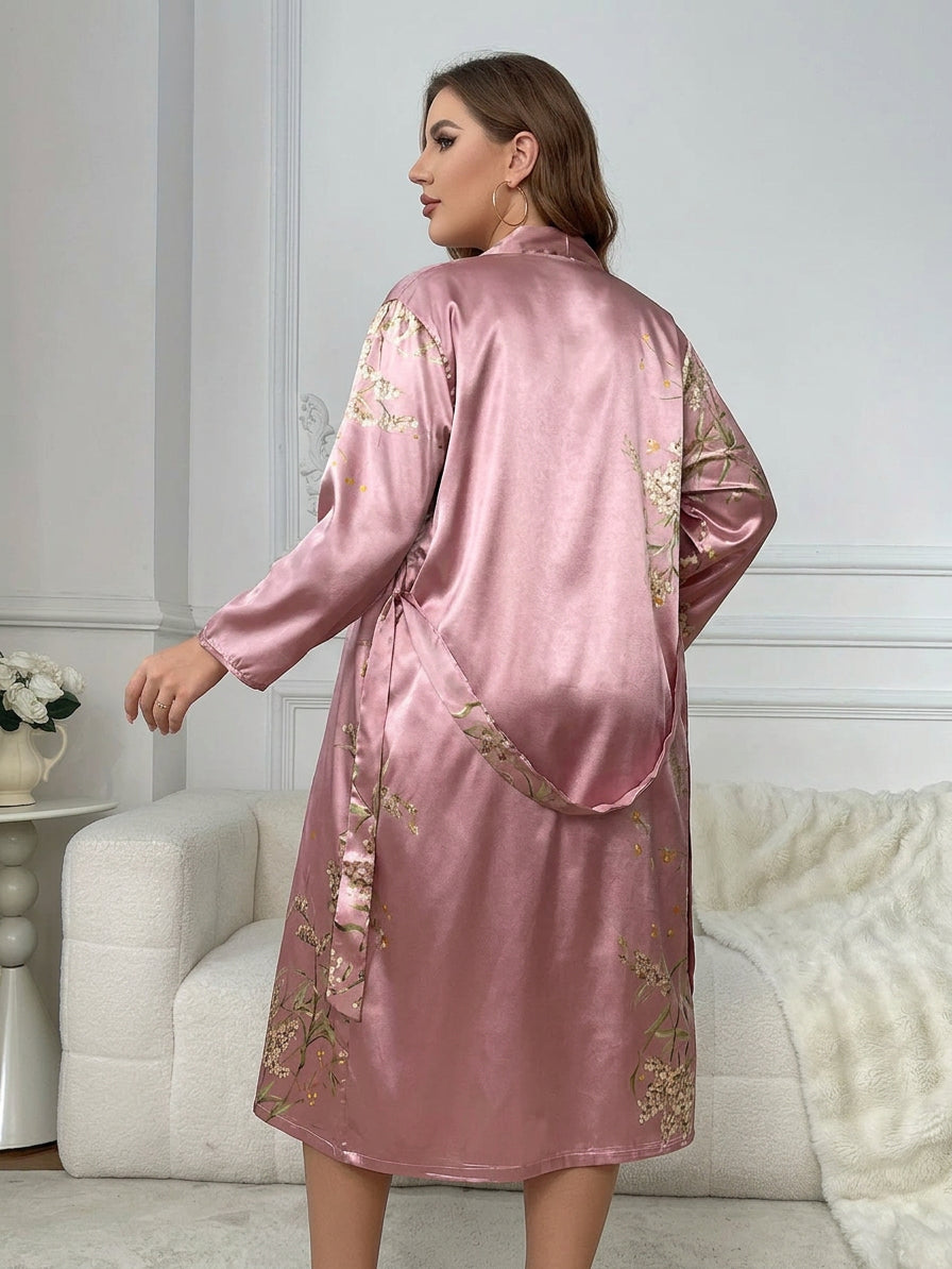 Matilda | Effortless Floral Satin Ladies Dressing Gown & Cami Set