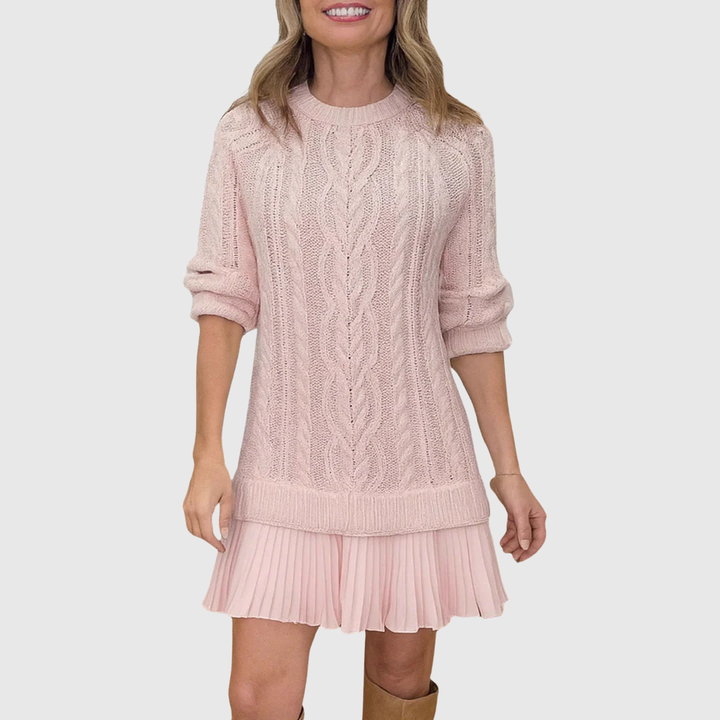 Matilda | Relaxed Cable Knit Dress with Pleated Hem