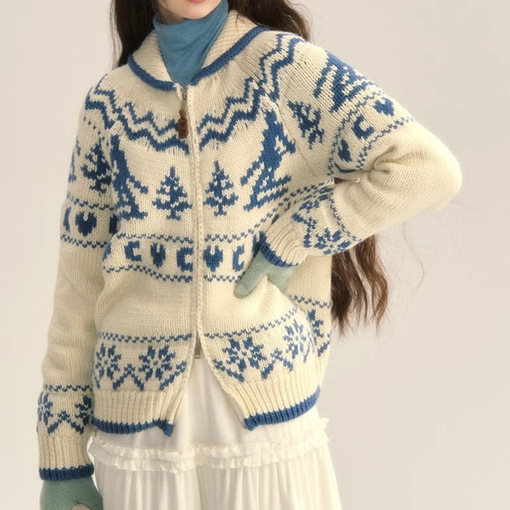 Mia | Classic Fair Isle Zip Up Christmas Cardigan Womens