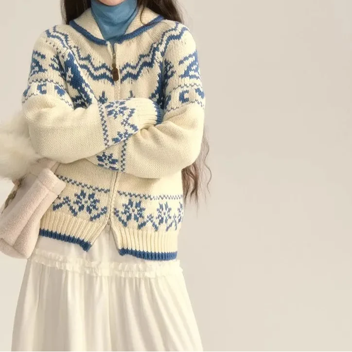 Mia | Classic Fair Isle Zip Up Christmas Cardigan Womens