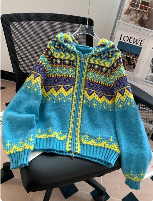 Mia | Classic Fair Isle Zip Up Christmas Cardigan Womens