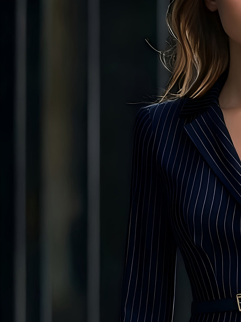 Mia | Polished Belted Pinstripe Blazer Dress