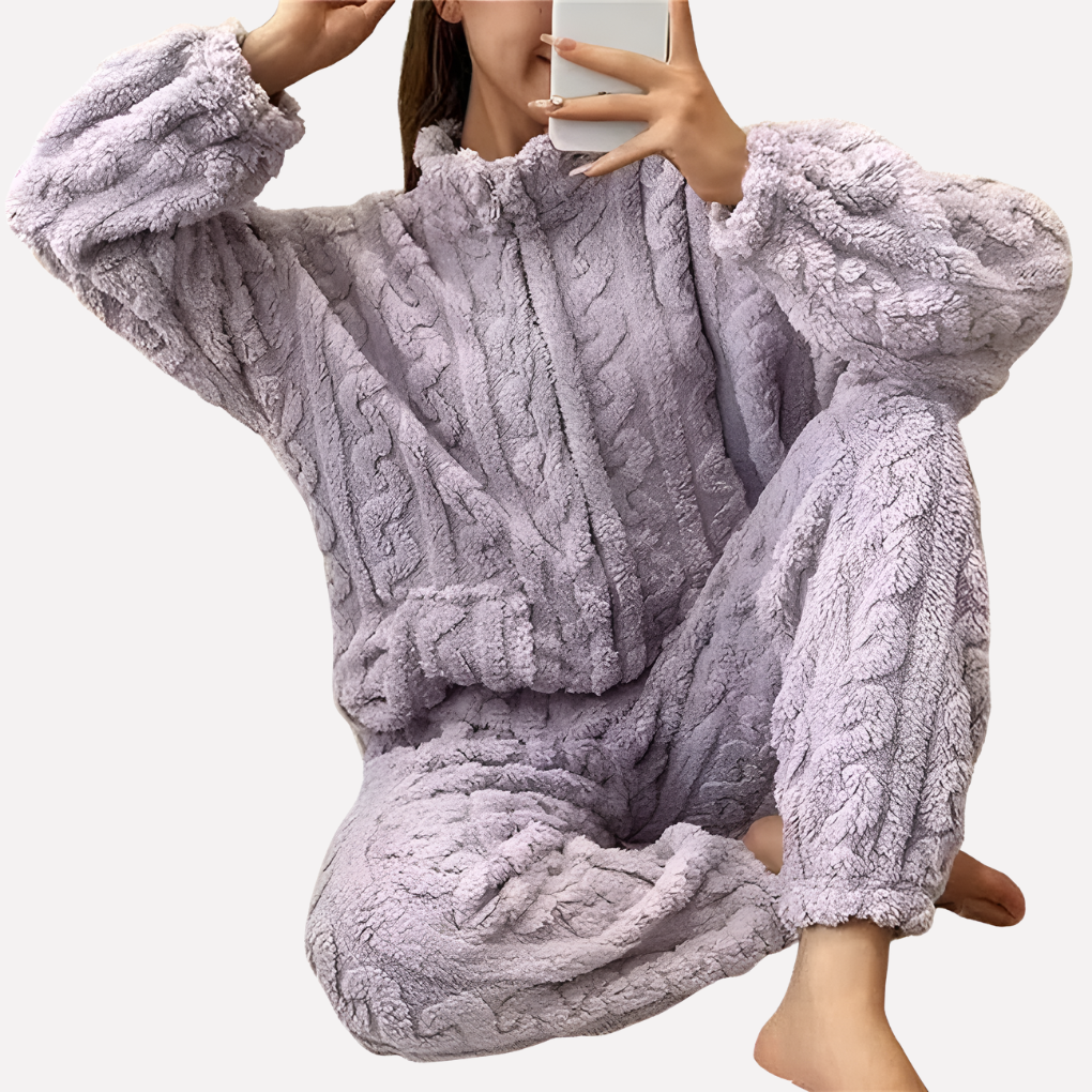 Mila | Textured Zip Front Ladies Pyjamas Set