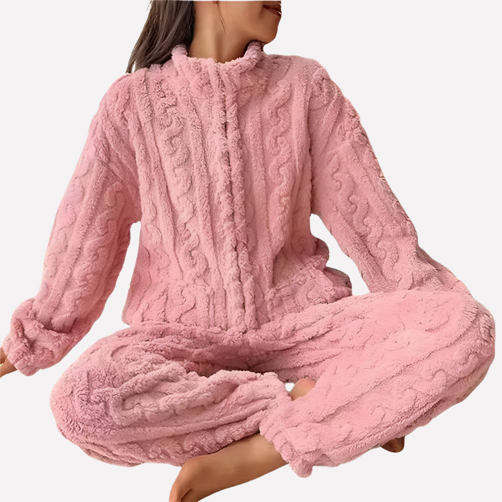 Mila | Textured Zip Front Ladies Pyjamas Set