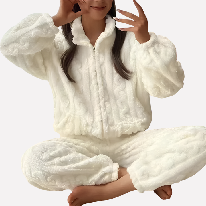 Mila | Textured Zip Front Ladies Pyjamas Set